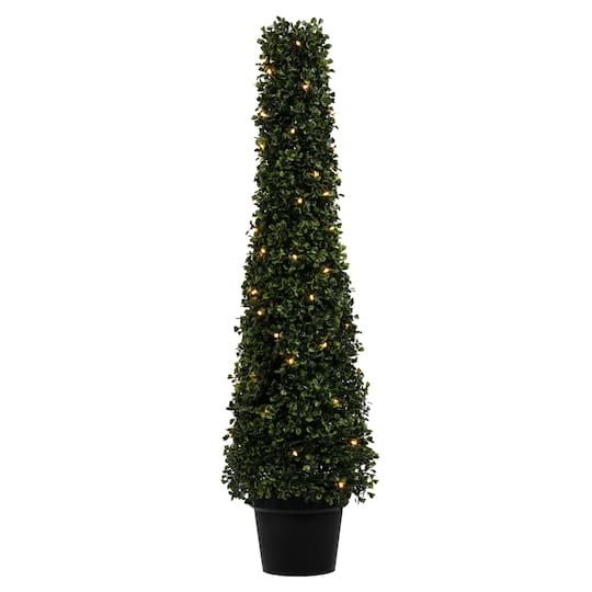3ft. Pre-Lit LED Potted Boxwood Cone Tree
